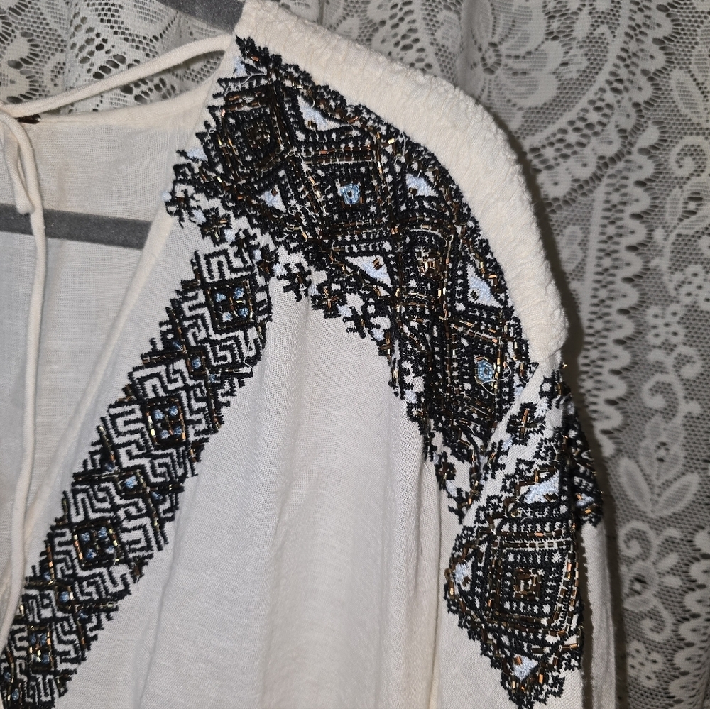 Free People Moonshiner Embellished Collar And Shoulder Long Sleeve Mini Dress, L - Picture 7 of 11